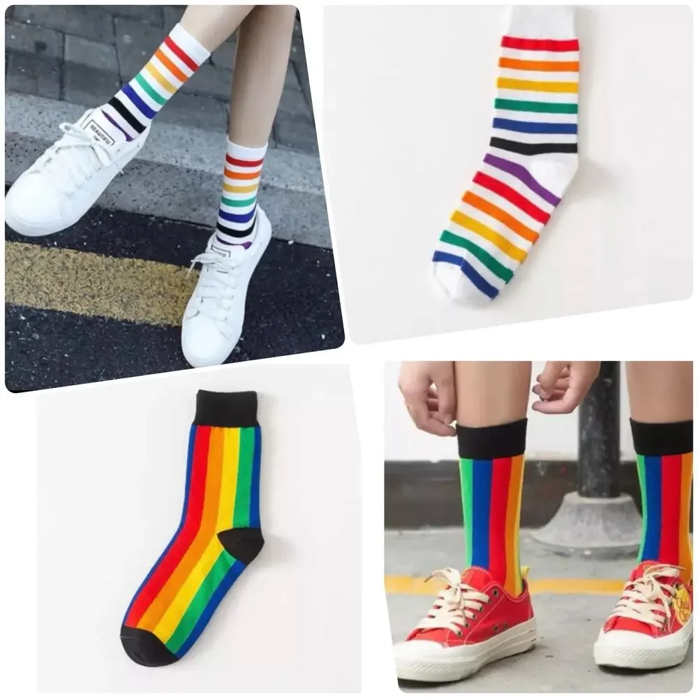 Women  Pride Rainbow Stripe  Black Socks Set Size 5-9